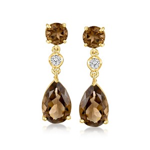 Ross-Simons 6.90 ct. t.w. Smoky Quartz Drop Earrings With .20 ct. t.w. White Topaz in 18kt Gold Over Sterling - 1 of 3