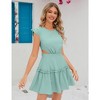 Women's Ruffle Cap Sleeve Crew Neck Layered Elastic Empire Waist Tie Back Solid Mini Dress - 3 of 4
