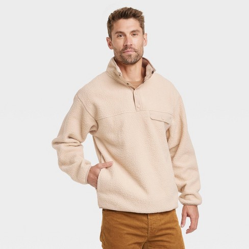 Men's High Pile Fleece Pullover Sweatshirt - Goodfellow & Co™ Cream S