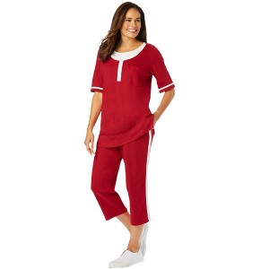 Woman Within Plus Size Contrast Stripe Capri Set - 1 of 4