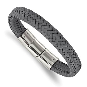 Black Bow Jewelry 12mm Stainless Steel (Multiple Colors) Woven Leather Adj Bracelet 8 In - 1 of 4