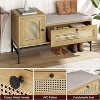 Rattan Shoe Bench with Drawer and Entrance Cabinet Wooden Bench with Linen Cushion for Hallway and Bedroom Natural Oak. - 3 of 4