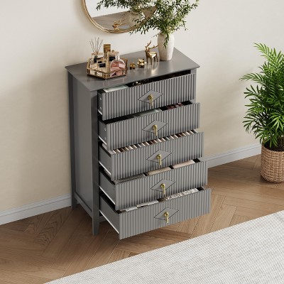 Fluted Dresser for Bedroom, 5-Drawer Wood Dresser for Bedroom, Modern Chest of Drawers, Storage Organizer Cabinet for Living Room, Hallway