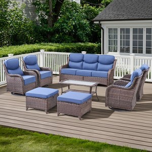 Belord 8 PCS Wicker Patio Set with 6-Inch Extra Thick Cushions, High Back Patio Furniture Set with 4 Swivel Glider Chairs, Outdoor Patio Furniture Set - 1 of 4