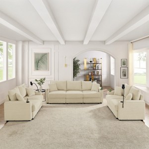 7-Seat Corduroy Deep Seat Sofa Set with Storage, Cup Holders & Phone Pockets, 22.5" Spacious Seating and Solid Wood Frame - 1 of 4