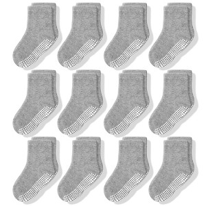 Cozyway Non-Slip Crew Grip Infant Socks, 12 Pack for Boys & Girls, Gray, 6-12 Months, Unisex - 1 of 4