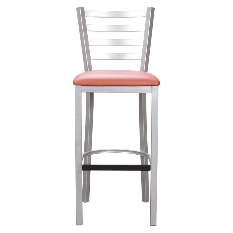 Set of 2 Baxter Slat Back Metal Faux Leather Upholstered Barstools Silver/Peach - Linon, 4 of 16
