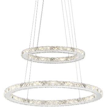 Possini Euro Design Glenna Chrome Chandelier 23 1/4" Wide Modern 2-Ring LED Clear Crystal Glass for Dining Room House Foyer Kitchen Island Entryway