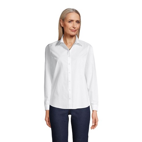 Lands' End Women's Wrinkle Free No Iron Button Front Shirt - 18 - White :  Target