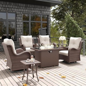 LayinSun Outdoor Patio Furniture Set, Brown Rattan Wicker Sectional Swivel Rocker Chairs Sets with Ottomans, Swivel Glider Chair - 1 of 4