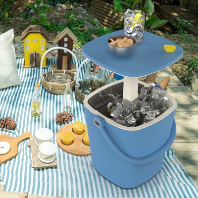 Dolonm 2-in-1 Portable Beverage Cooler w/Side Table - Holds 15 Cans, Lightweight & Leakproof for Backyard/Beach