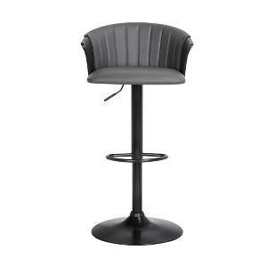HomeRoots Gray and Black Faux Leather with Metal Swivel Adjustable Height Bar Chair - 1 of 4