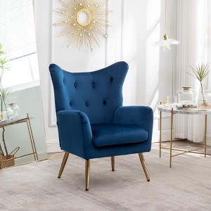 Roundhill Furniture Sovarol Velvet Button-Tufted Wing Back Accent Chair, Blue - 1 of 4