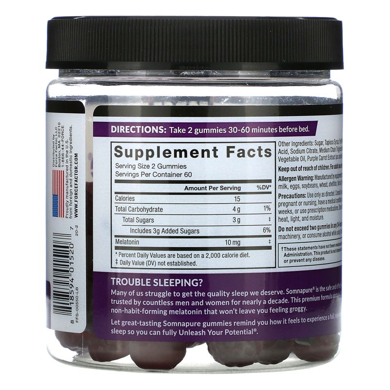 Force Factor Somnapure Gummies, Melatonin, Dream Berry, 5 mg, 120 Gummies, 2 of 3
