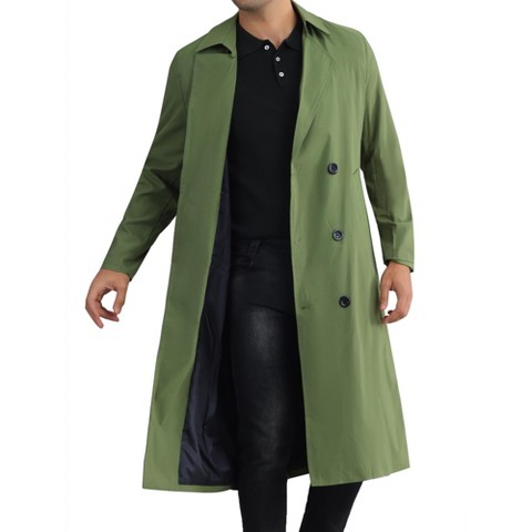 Lars Amadeus Men's Double Breasted Long Winter Classic Trench Coat with Belt Olive Green X Large