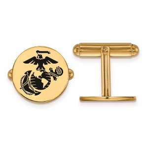 Black Bow Jewelry SS 14k Yellow Gold Plated U.S. Marine Corps Epoxy Disc Cuff Links - 1 of 3