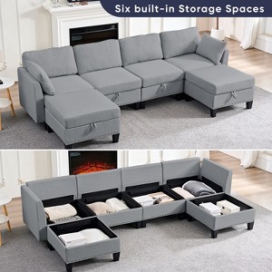 Mjkone Flexible Combination Reversible 4-Seater Modular Sofa with Storage Ottomans,Linen Rivet Design Convertible Sleeper Sofa - 1 of 4