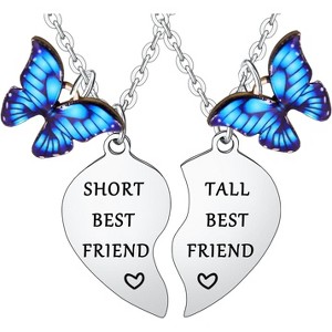 Funny Tall & Short Best Friend Heart Matching Pendant Necklace Set-2PCs, Butterfly Charm, Perfect for Women-Bestie, Sister, Christmas & Birthday Gifts - 1 of 3