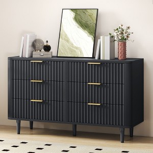 Modern 6 Drawer Dresser with Waveform Fluted Panel Wider Closet Dressers Chest of Drawers Wood Storage Dresser Organizer for Living Rooms - 1 of 4