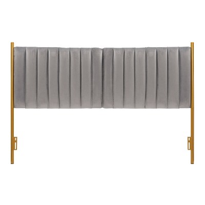 King Gray Velvet Tufted Headboard with Gold Frame