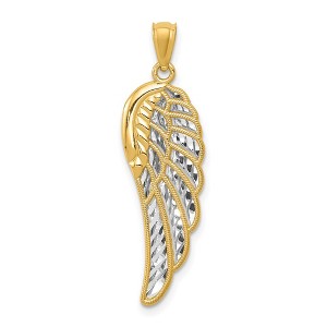 Black Bow Jewelry 14k Yellow Gold & Rhodium 2D Diamond-Cut Angel Wing Pendant, 10 x 33mm - 1 of 4