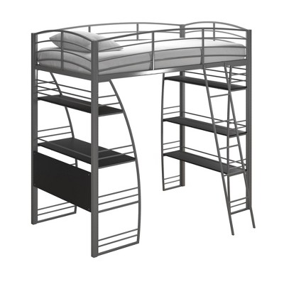Twin Sandy Loft Bed with Integrated Desk and Shelves Silver - Room & Joy