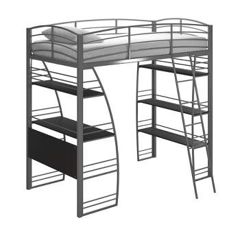 andy Metal Loft Bed with Integrated Desk and Shelves - Room & Joy
