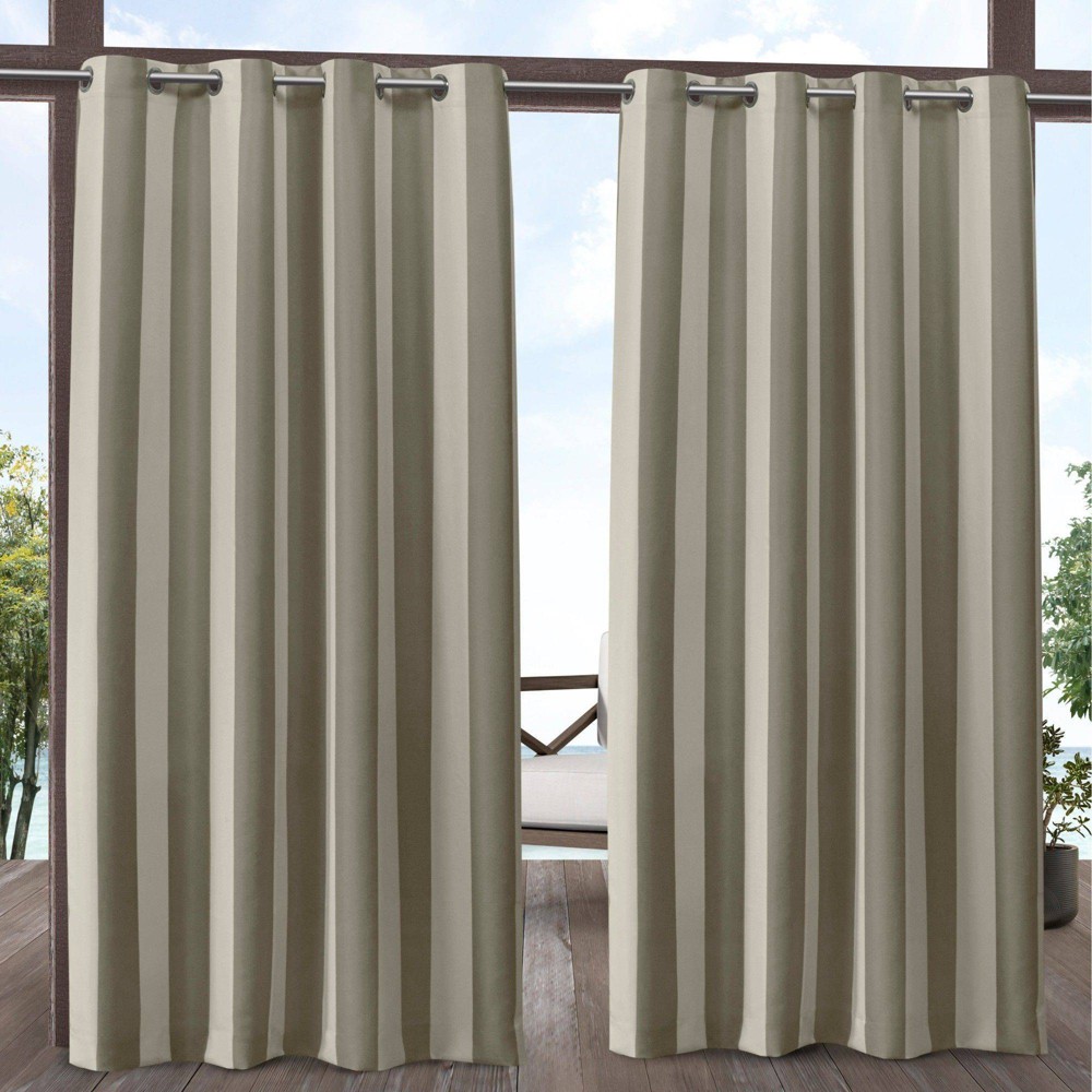 84"x54" Canopy Striped Grommet Top Light Filtering Curtains Taupe Brown/Cream: Indoor Weather-Resistant Drapes