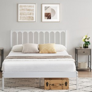 Queen Size Bed Frame Metal Platform Mattress Foundation with Headboard, Heavy Duty Steel Slat Support, No Box Spring Needed, Easy Assembly - 1 of 4