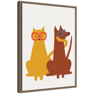 Kate & Laurel All Things Decor 18"x24" Sylvie Farm Cat Dog Framed Canvas by Hannah Beisang Brown - 1 of 4