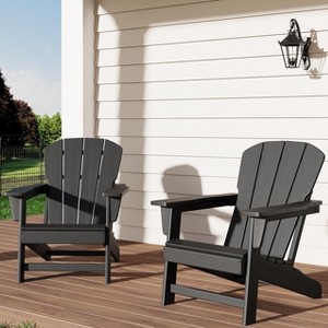 Modern HDPE Adirondack Chair, 380LB Oversized All-Weather Poly Lumber Outdoor Chair with Wood Grain, for Patio, Fire Pit & Pool - 1 of 4