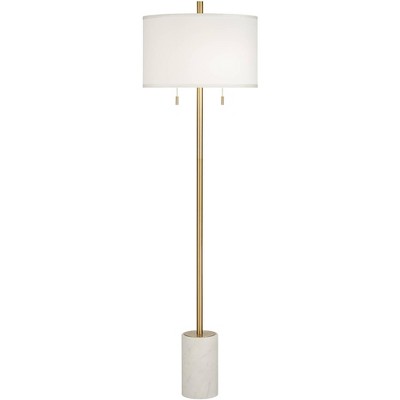 Possini Euro Design Luxe Italian Style Floor Lamp Gold Metal White Linen Drum Shade for Living Room Reading House Bedroom Office