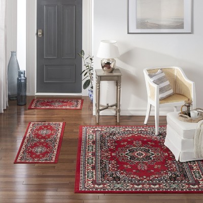 Ariana Red and Blue Synthetic Traditional 3-Piece Rug Set