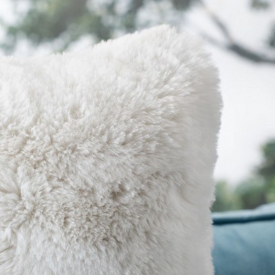 Snow White Faux Fur Feather Fill Square Throw Pillow