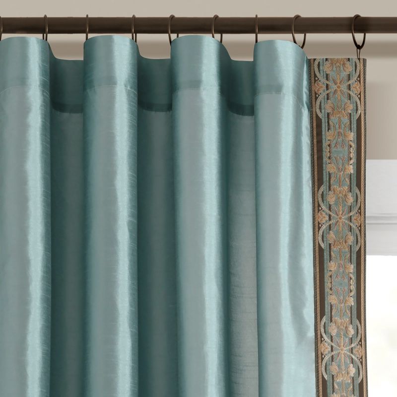 Luxury Traditional Regency Faux Silk Border Trim Window Curtain Panel Blue/Dusty Blue Single 52x84, 1 of 6