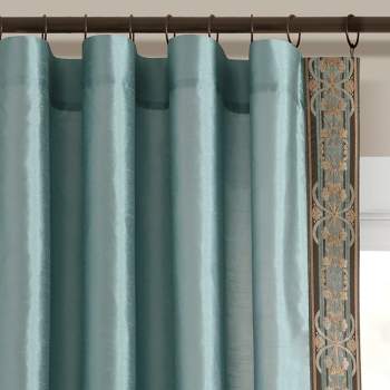 Luxury Traditional Regency Faux Silk Border Trim Window Curtain Panel Blue/Dusty Blue Single 52x84