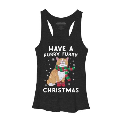 Women's Design By Humans Have A Purry Furry Christmas Cat By Freshoutlook Racerback Tank Top