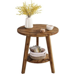Lantine Solid Wood Round Side Table, 2-Tier Farmhouse End Table with Storage Shelf, Nightstand for Living Room, Bedroom, Easy Assembly - 1 of 4