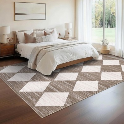 Geometric Rug Washable Rugs for Living Room, Modern Diamond Rug with Non Slip Backing, Non Shedding Stain Resistant Contemporary Floor Covering