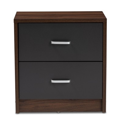 Hansel Modern 2-Drawer Nightstand in Dark Brown and Grey