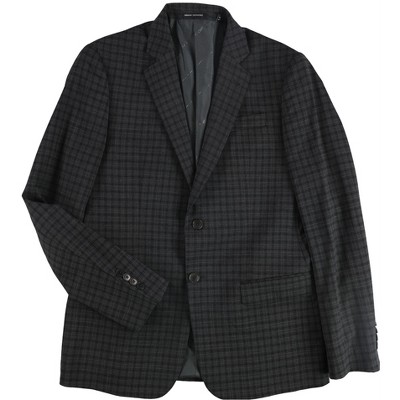 Armani Mens Plaid Two Button Blazer Jacket, Grey, 42 Regular