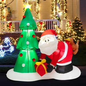 Tangkula 7 FT Inflatable Christmas Tree and Santa Claus Blow up Christmas Tree with Santa Gift Box & Dog - 1 of 4