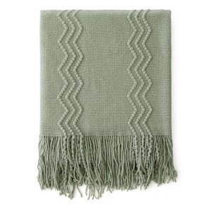 Itopfox Sage Knitted Throw Blanket for Couch Boho Green Textured Cozy Woven Decorative Farmhouse Blanket with Tassels for Sofa Chair Bed Living Room - 1 of 4