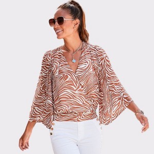 Women's Surplice Zebra Print Blouse Shirt - LASCANA - 1 of 4