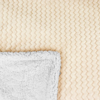 Cream Reversible Sherpa Fleece Throw Blanket, 50" x 60"
