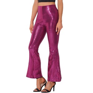 INSPIRE CHIC Women's Sparkle Sequin Stretch High Waist Shiny Flare Bottoms Pants - 1 of 4