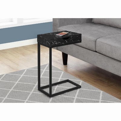 Contemporary Black Marble-Look Accent Table with Storage Drawer