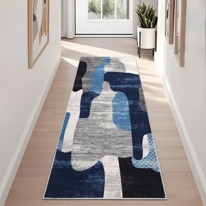Machine Washable Contemporary Abstract Area Rug Low Pile Stain & Slip Resistant Pet Friendly Floor Cover - 1 of 4