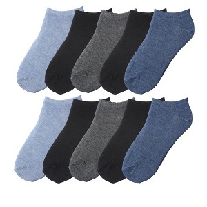 Tipi Toe Big Kids Boys 10 Pairs Classy Lightweight Solid Colors Pattern Ankle/Low Cut Socks, Size Large - 1 of 3