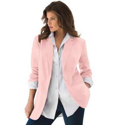 Roaman's Women's Plus Size Boyfriend Blazer - 16 W, Soft Blush : Target